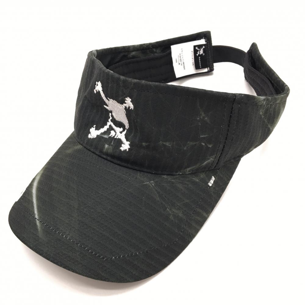 【美品】オークリー サンバイザー ダークグリーン×白 総柄 ロゴ刺しゅう ゴルフウェア Oakley拍卖