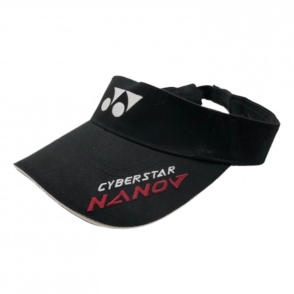 【美品】ヨネックス サンバイザー 黒×白 綿100% ロゴ刺しゅう ゴルフウェア YONEX拍卖