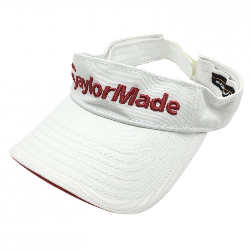 【美品】テーラーメイド サンバイザー 白×レッド ロゴ刺しゅう フリー(57-59cm) ゴルフウェア TaylorMade拍卖