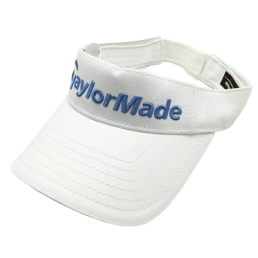 【美品】テーラーメイド サンバイザー 白×ライトブルー ロゴ刺しゅう フリー(57-59cm) ゴルフウェア TaylorMade拍卖