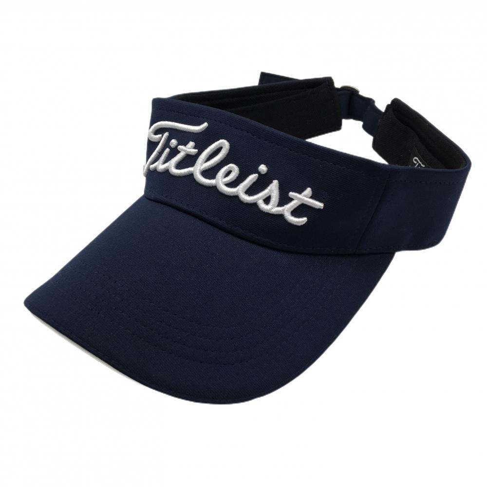 【超美品】タイトリスト サンバイザー ネイビー×白 ロゴ刺しゅう フリーサイズ(57-59cm) ゴルフウェア TITLEIST拍卖