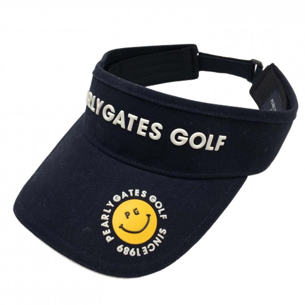 【美品】パーリーゲイツゴルフ サンバイザー ネイビー×白 ニコちゃん スマイル FR ゴルフウェア 2023年モデル PEARLY GATES拍卖