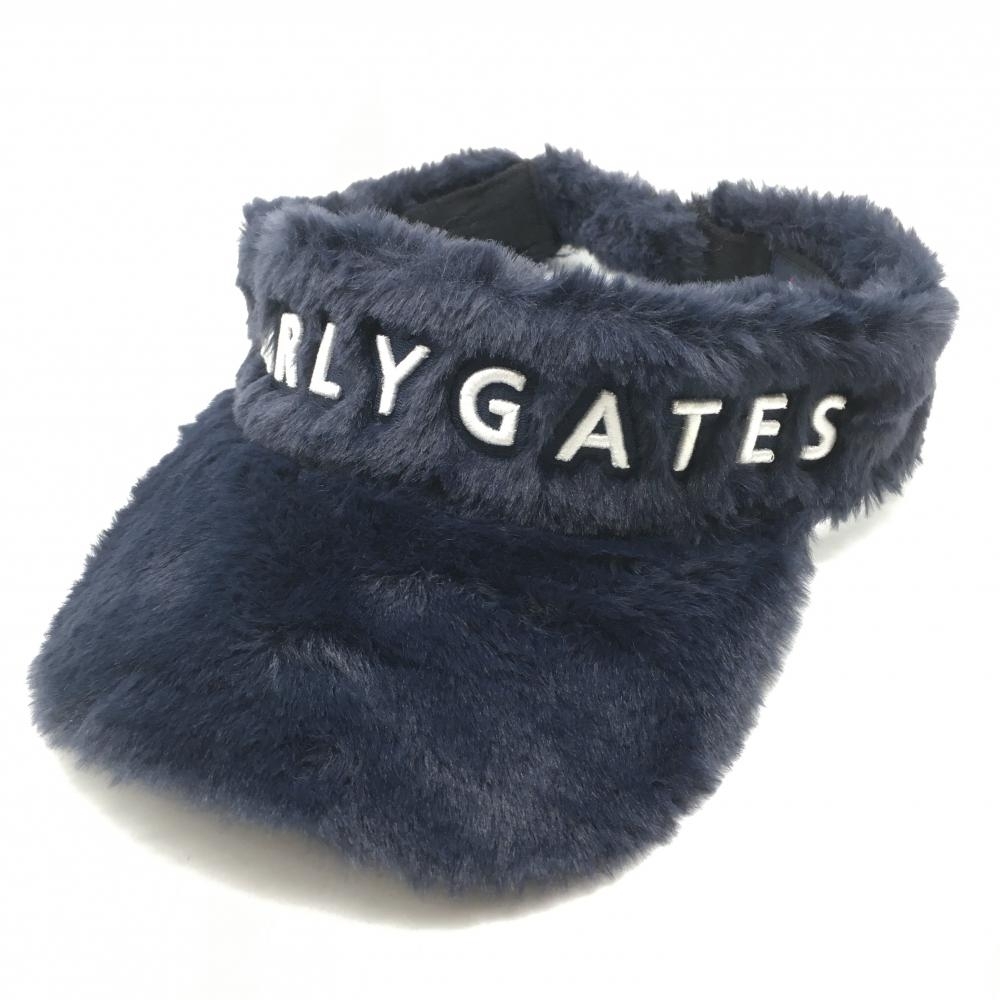 【新品】パーリーゲイツ サンバイザー ネイビー×白 ファー ロゴ刺しゅう FR ゴルフウェア PEARLY GATES拍卖