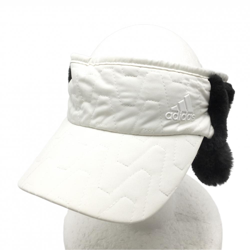 アディダス 耳当て付きサンバイザー 白×黒 一部ボア ドローコード ゴルフウェア adidas拍卖