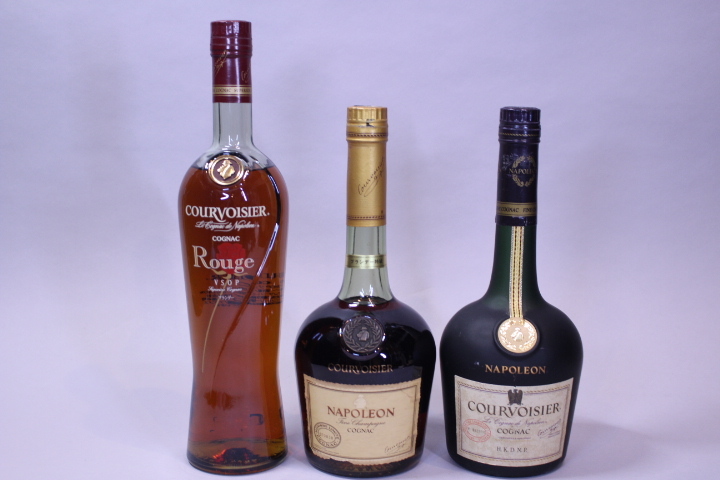 p-3458 未開栓古酒 COURVOISIER Rouge/NAPOLEON クルボアジェ ルージュ/ナポレオン コニャック ブランデー 700mL 3本拍卖