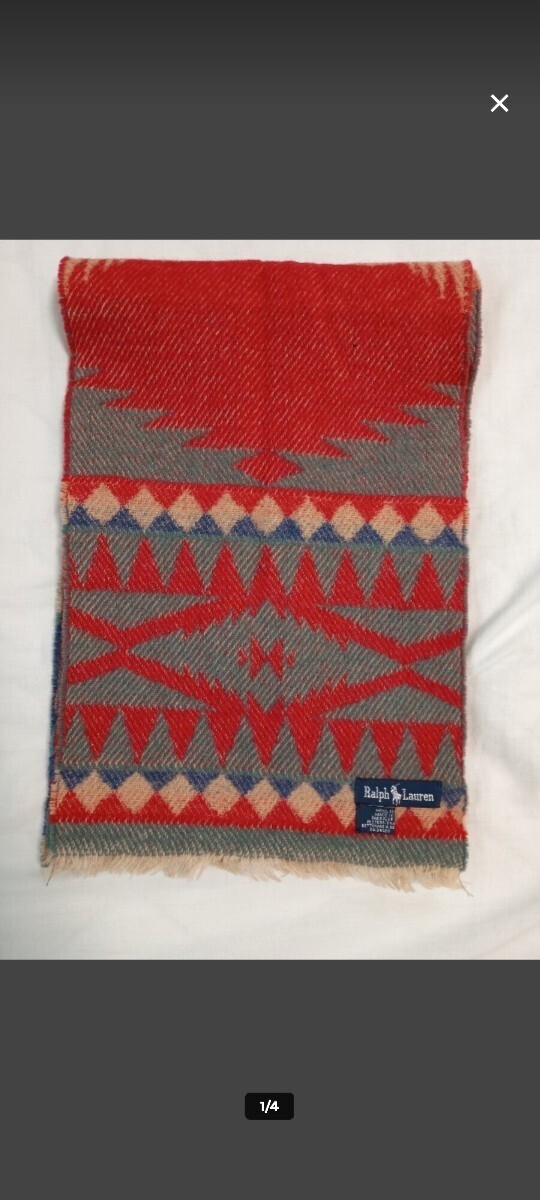 ポロラルフローレン マフラー ネイティブ柄 ウール スコットランド製拍卖