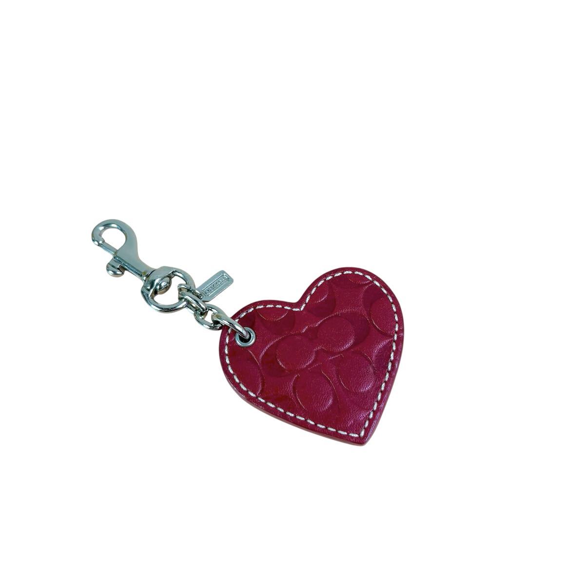 極美品 COACH コーチ シグネチャー ハートチャーム キーホルダー レッド拍卖