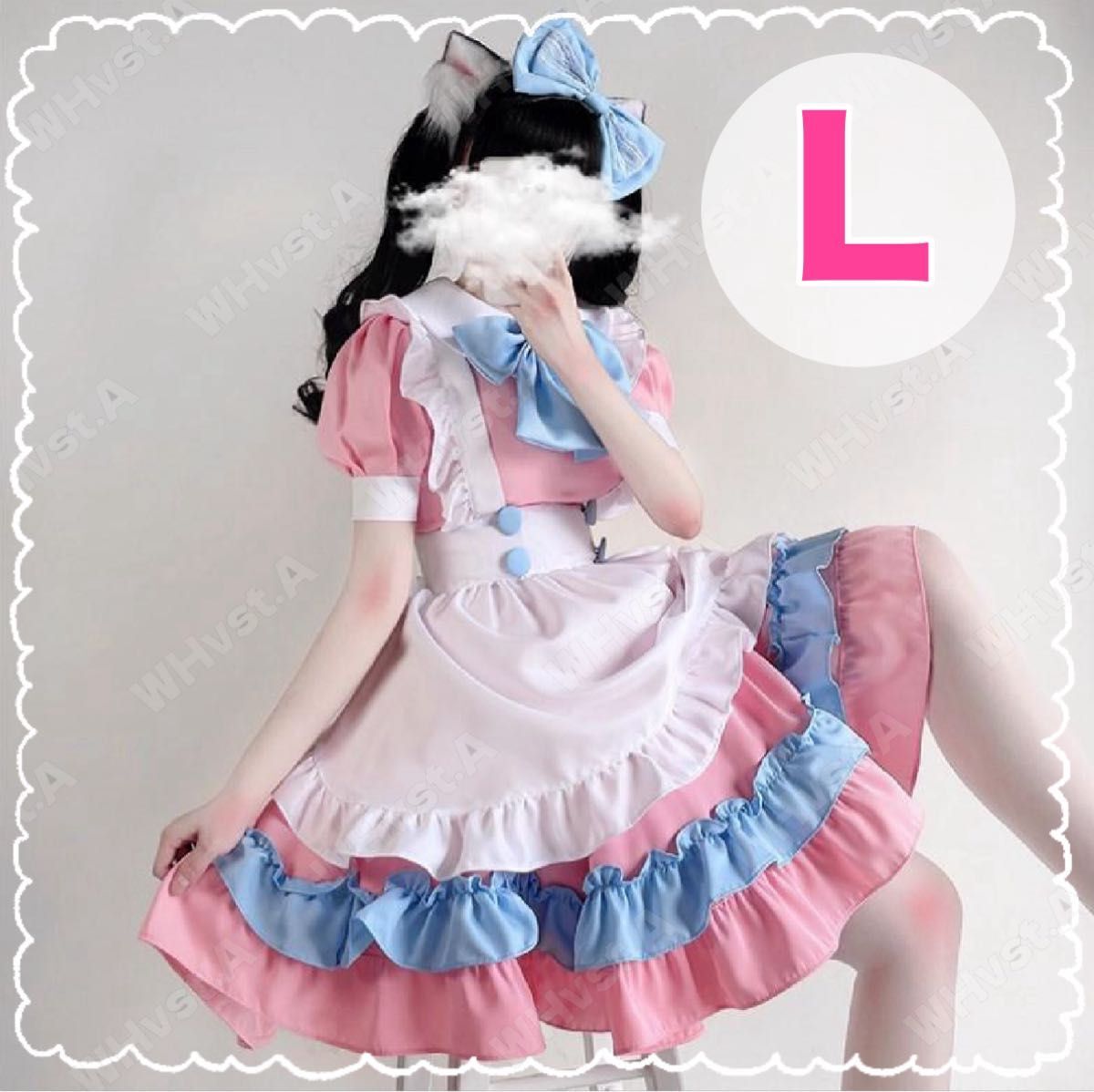 L メイド服 ロリータ コスプレ セット コスチューム ピンク人気 ハロウィン ピンクメイド イベント拍卖