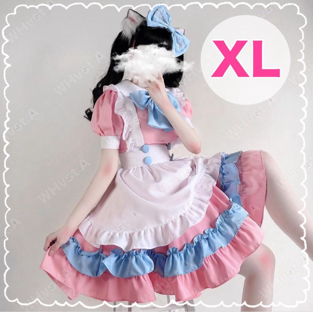 XL メイド服 ロリータ コスプレ セット コスチューム ピンク人気 ハロウィン ピンクメイド イベント拍卖