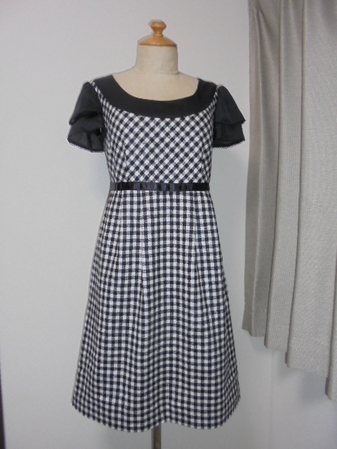 Prideglide衿ぐり切替ラメ入ブロックチェック柄袖フレアーOP 拍卖