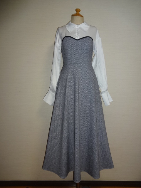 白シャツ×ヘンリボーン織レイヤードW切替OP拍卖