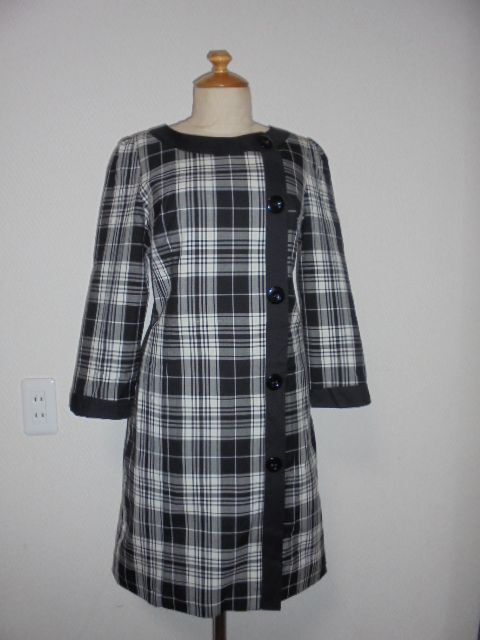 REEFモノトーンチェック柄左前比翼ボタンモチーフOP拍卖