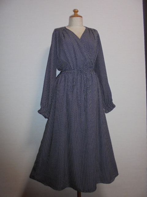 黒レトロ幾何学柄上身カシュクール型W紐リボン付ロングOP拍卖