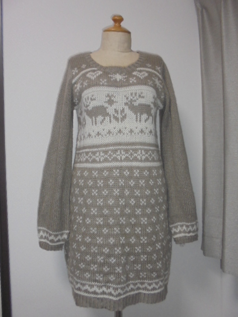 earth music&ecologyモカ茶ノディルティック柄ロングニット拍卖