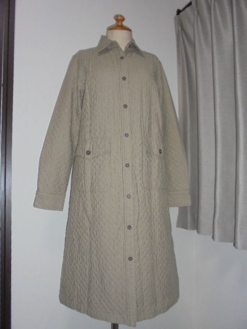 ベージュヒッコリー柄キルティングコート拍卖