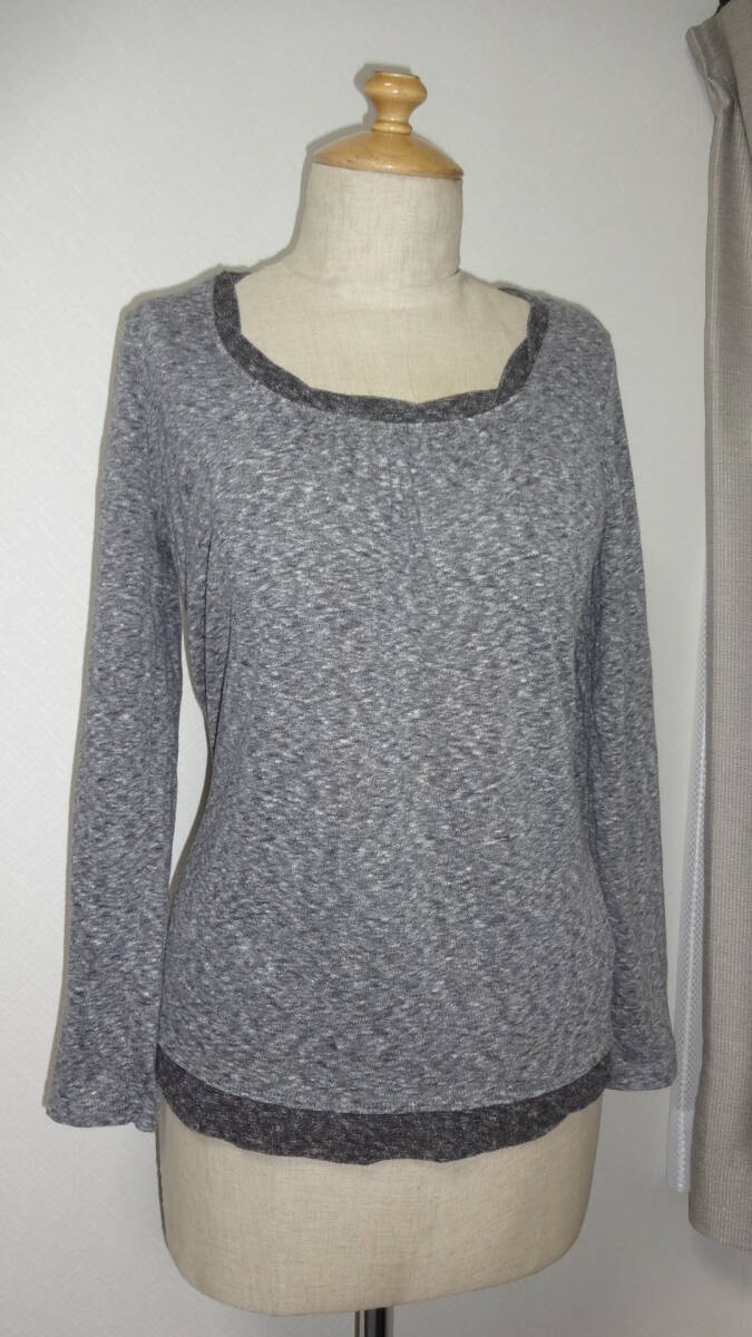 Shuca霜降グレー衿ぐりねじり加工切替配色カット拍卖