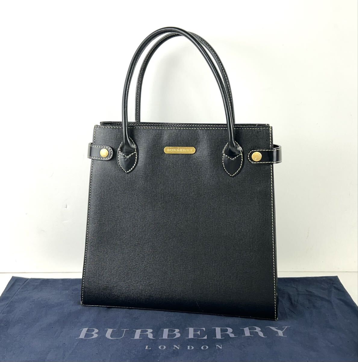 【SY389】美品 BURBERRY バーバリー バッグ ハンドバッグ トートバッグ ブラック レザー ゴールド金具 ノバチェック ロゴ 手持ち鞄 袋付拍卖