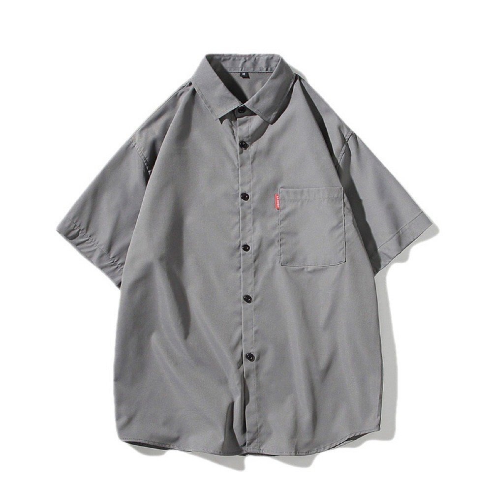 半袖シャツ メンズ トップス カジュアルシャツ 開襟シャツ 無地 ビジネス 細身 夏サマー 薄手 ゆったり サマーシャツ 父の日 グレー M拍卖