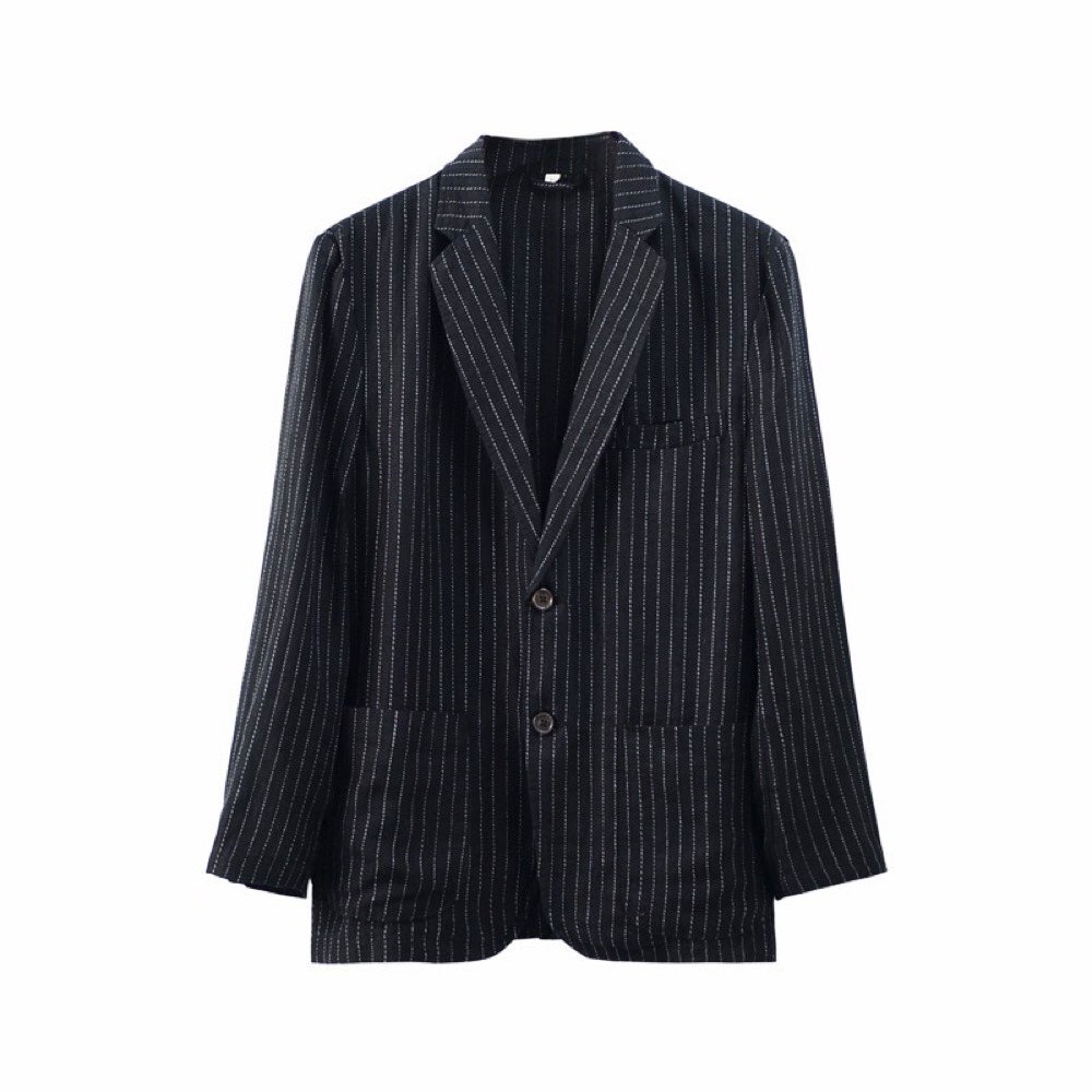 テーラードジャケット メンズ サマージャケット リネンジャケット ブレザー 麻 ビジネススーツ 長袖 コート 紳士服 ストライプ ブラック M拍卖