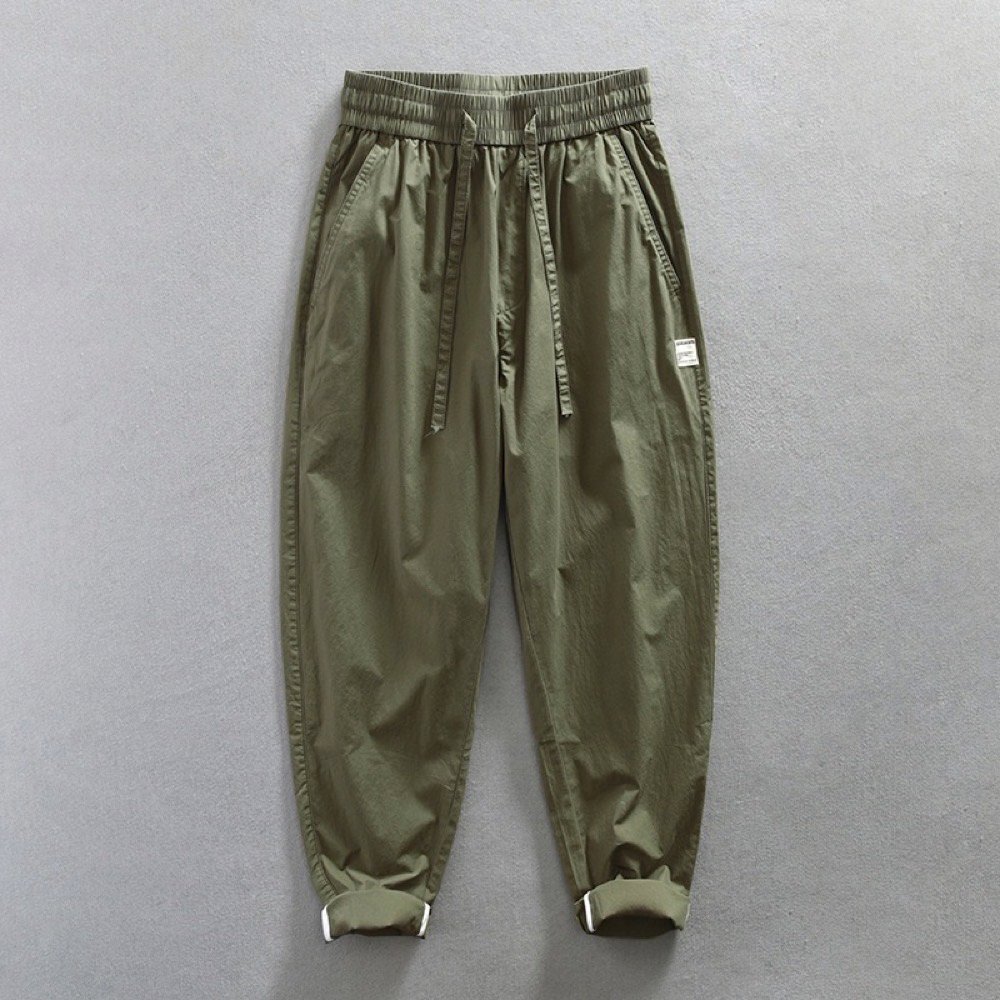 メンズカーゴパンツ ワイドパンツ コットン ズボンワークパンツ イージーパンツ ロングパンツ カジュアル ボトムス ミリタリーグリーン M拍卖