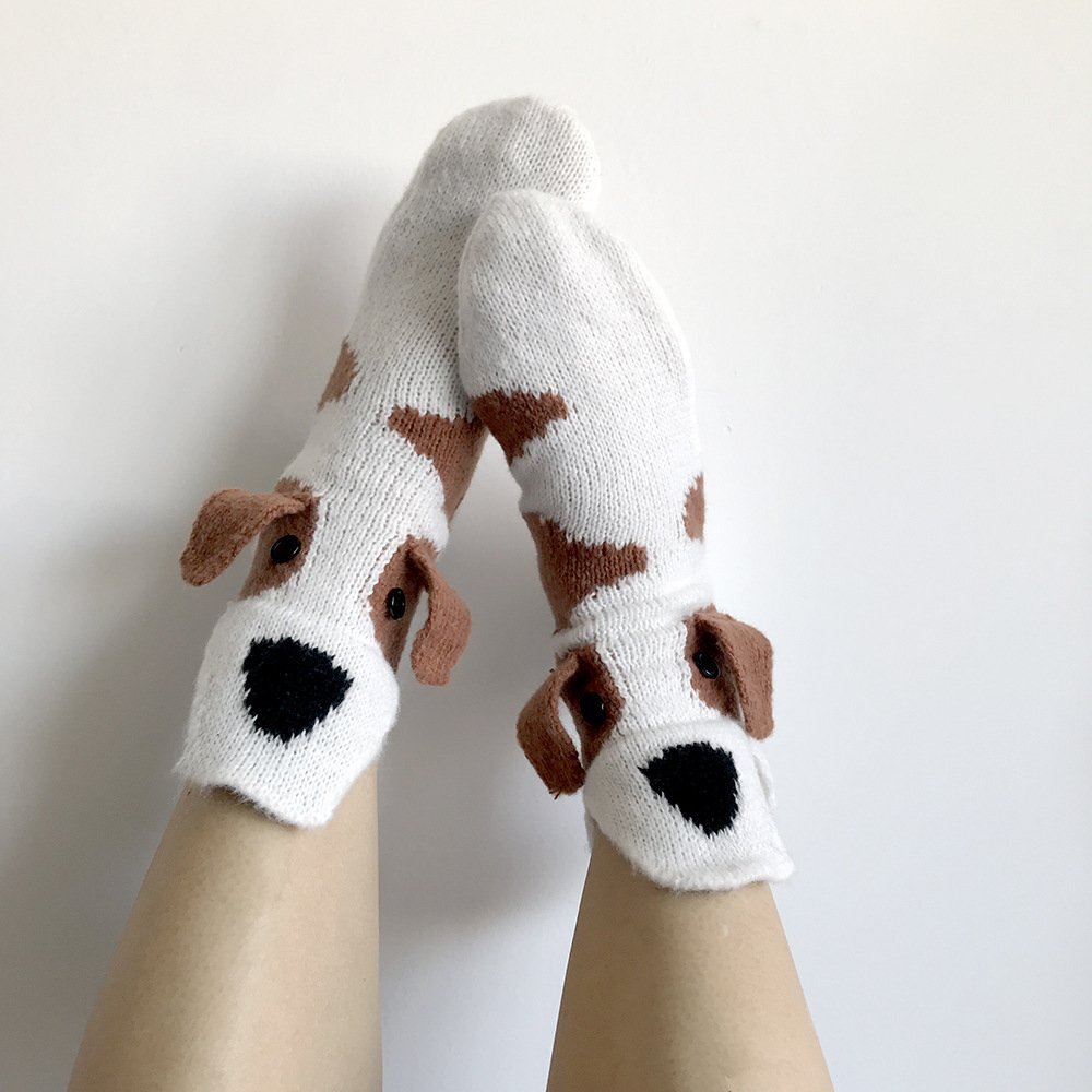 靴下 ソックス くつ下 socks アニマル ホワイト犬 可愛い サンタクロース クリスマス プレゼント ニット 女の子 男の子 大人 男女兼用拍卖