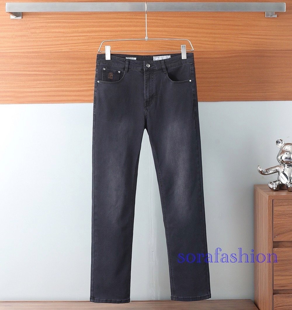 BRUNELLO CUCINELLI ブルネロ クチネリ メンズジーンズ デニムパンツ ストレートパンツ ロング丈 ブラック W40 長ズボン ボトムス 紳士服拍卖