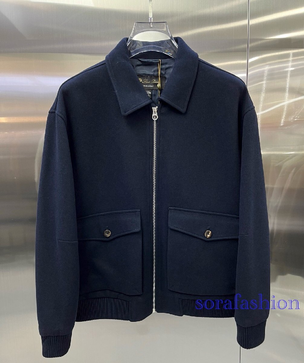 Loro Piana ロロピアーナ メンズジャケット ブルゾン ネイビー M ジップアップ スカジャン アウターコート ジャンパー ウール 秋冬 紳士服拍卖