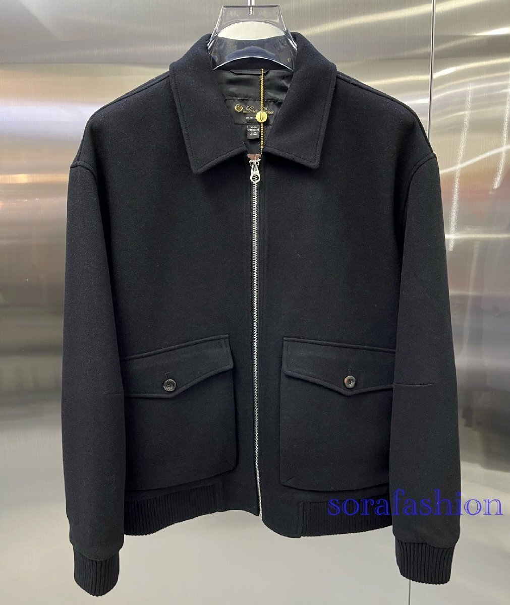 Loro Piana ロロピアーナ メンズジャケット ブルゾン ブラック XL ジップアップ スカジャン アウターコート ジャンパー ウール 秋冬 紳士服拍卖