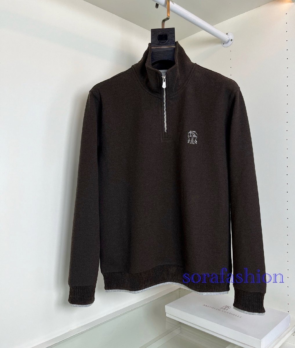 BRUNELLO CUCINELLI(ブルネロ クチネリ) メンズパーカー スウェット コーヒー Lサイズ トップス ファスナー付 長袖 スポーツ プルオーバー拍卖