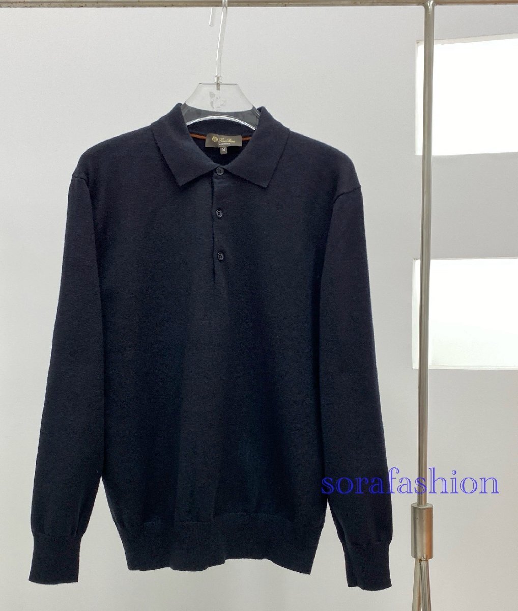 Loro Piana ロロピアーナ メンズニットポロシャツ 長袖T-シャツ ブラック 50サイズ トップス ニットカットソー ウール・綿 無地 シンプル拍卖