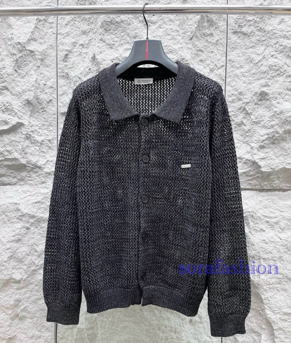 BRUNELLO CUCINELLI ブルネロ クチネリ メンズカーディガン ニットセーター ブラック XXLサイズ アウター 羽織 長袖ジャケット 紳士服 秋物拍卖