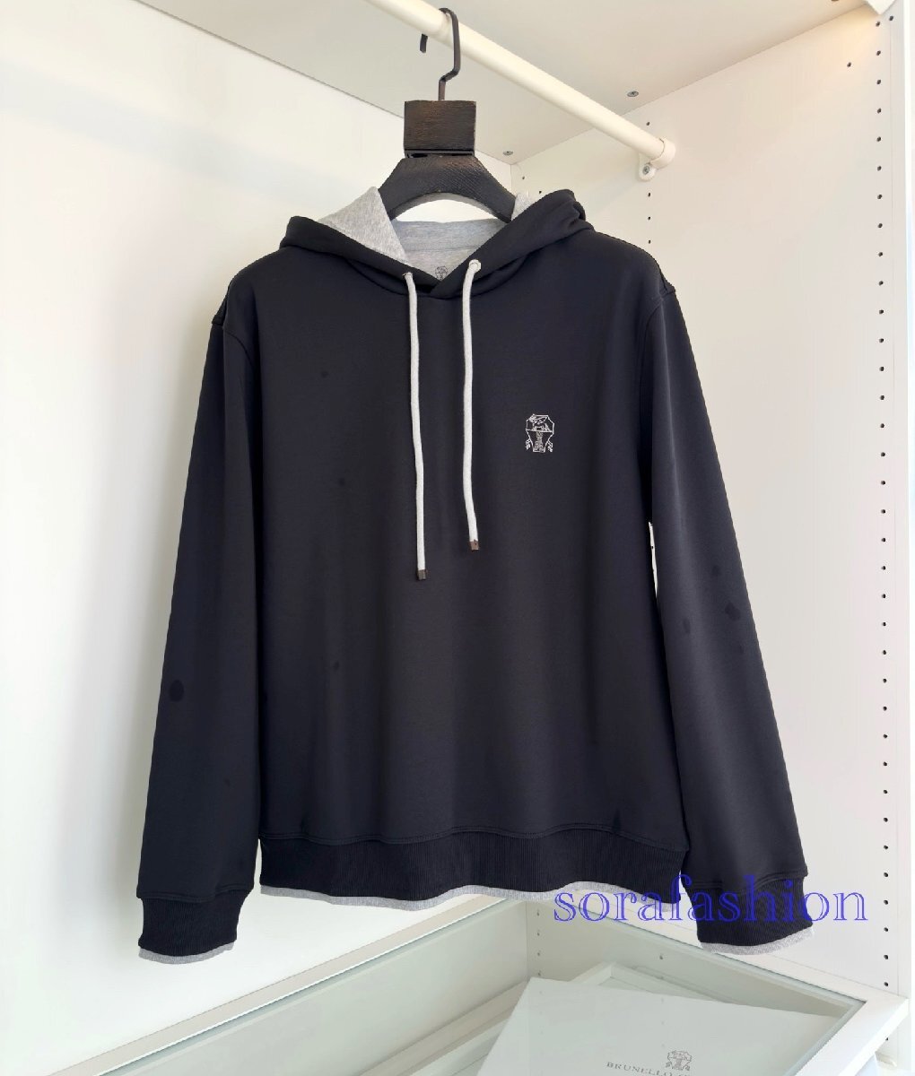 BRUNELLO CUCINELLI(ブルネロ クチネリ) メンズパーカー プルオーバー ブラック Mサイズ トップス フード付 長袖 スウェットウェア 裏起毛拍卖