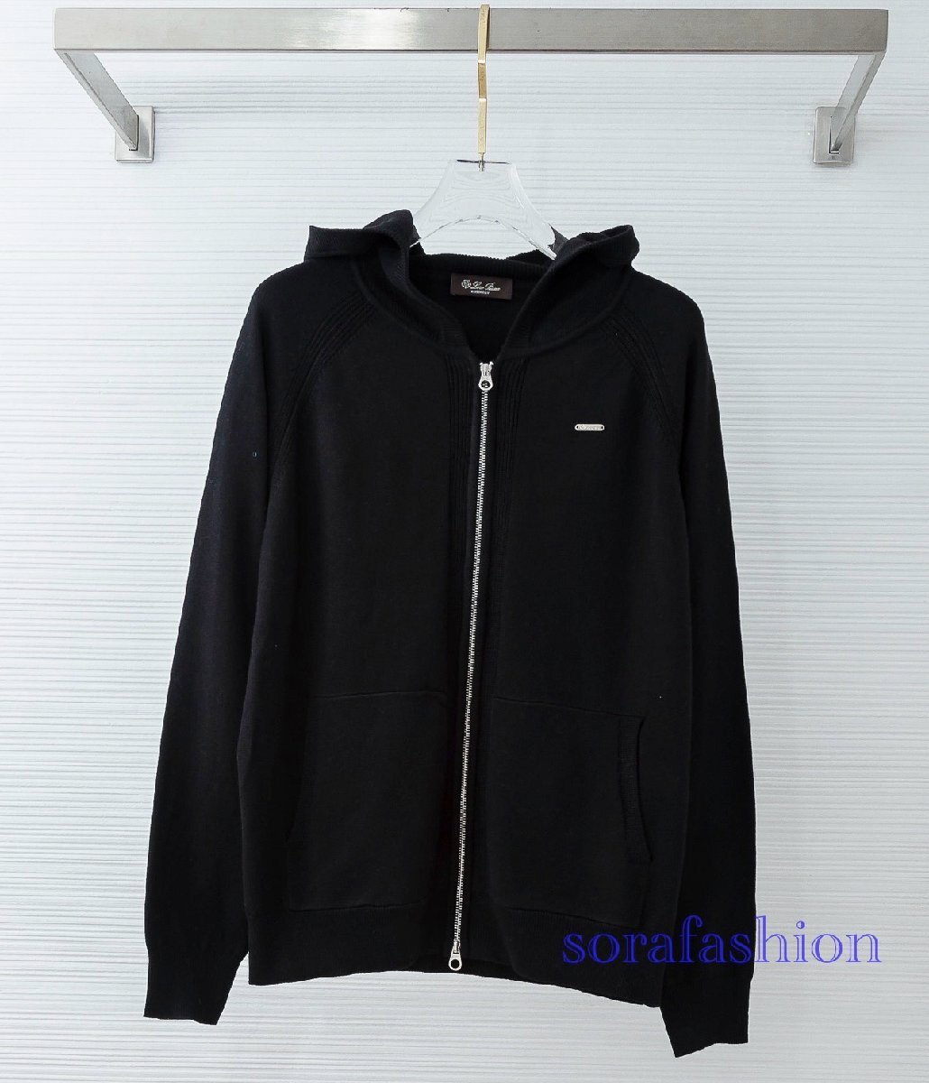 Loro Piana ロロピアーナ メンズニットジャケット ニットセーター ジップアップパーカー ブラック 3XL アウター ブルゾン トップス ウール拍卖