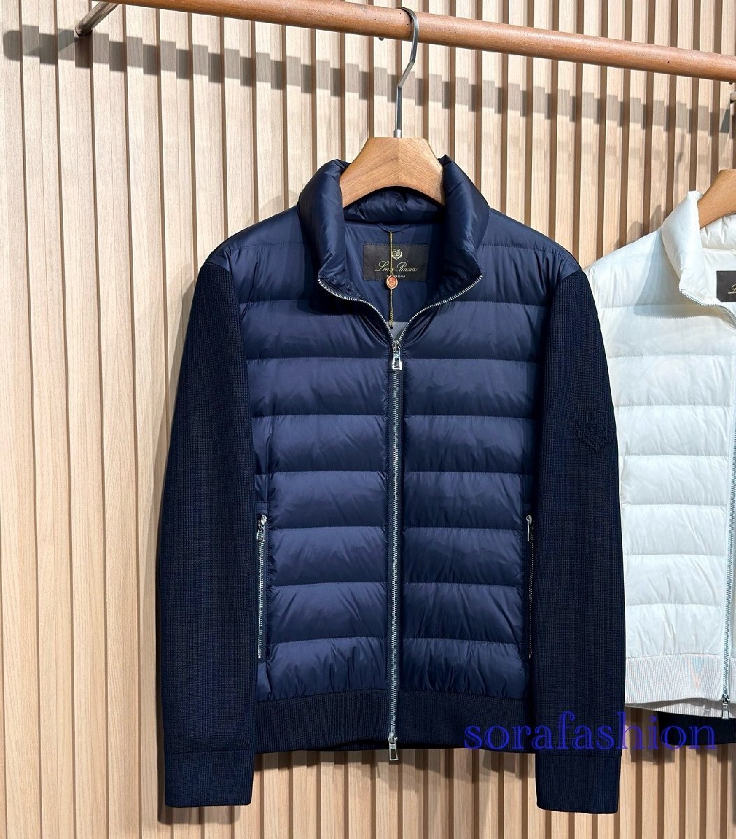Loro Piana ロロピアーナ メンズダウンジャケット ブルゾン ネイビー 54サイズ コート ニット切り替え ジップアップ ダウンアウター 冬物拍卖