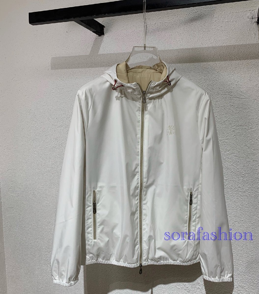 BRUNELLO CUCINELLI ブルネロ クチネリ メンズ防風ジャケット マウンテンパーカー ブルゾン ホワイト XL ジップアップ アウター 防風 秋物拍卖
