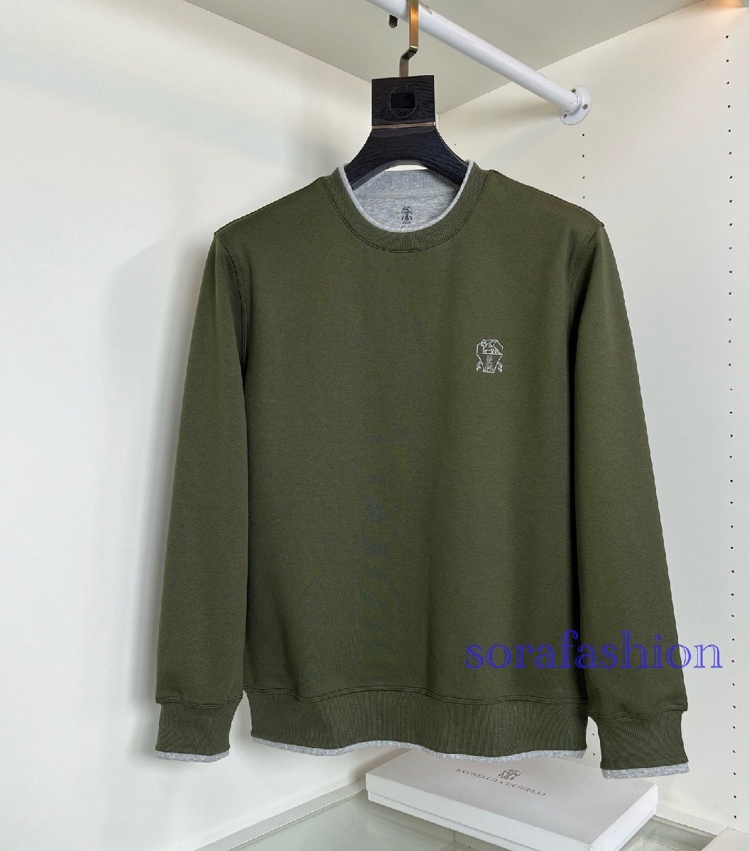 BRUNELLO CUCINELLI(ブルネロ クチネリ) メンズスウェット プルオーバー スポーツウェア グリーン2XLサイズ トップス 丸首 長袖T-シャツ 綿拍卖
