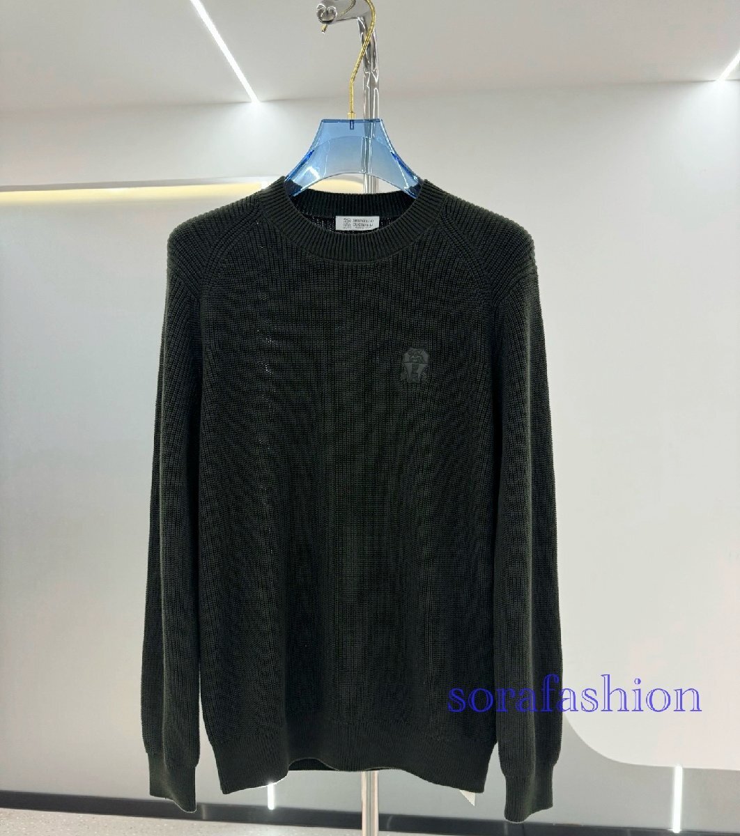 BRUNELLO CUCINELLIブルネロ クチネリ メンズニットセーター 長袖T-シャツ グリーン 3XL トップス ニットカットソー 秋物 ウール 丸首拍卖