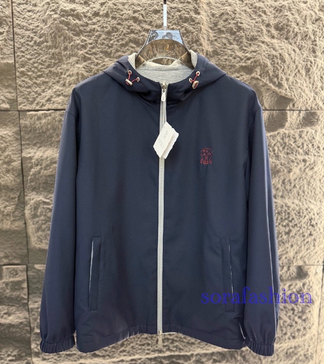 BRUNELLO CUCINELLI メンズリバーシブルジャケット マウンテンパーカー ブルゾン ネイビー 54 ジップアップ ジャンパー 両面着 ウール拍卖