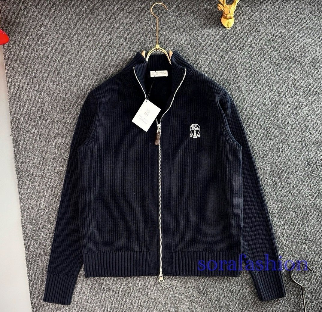 BRUNELLO CUCINELLI ブルネロ クチネリ メンズカーディガン ニットセーター ネイビー Mサイズ アウター 羽織 ジップアップジャケット 秋冬拍卖