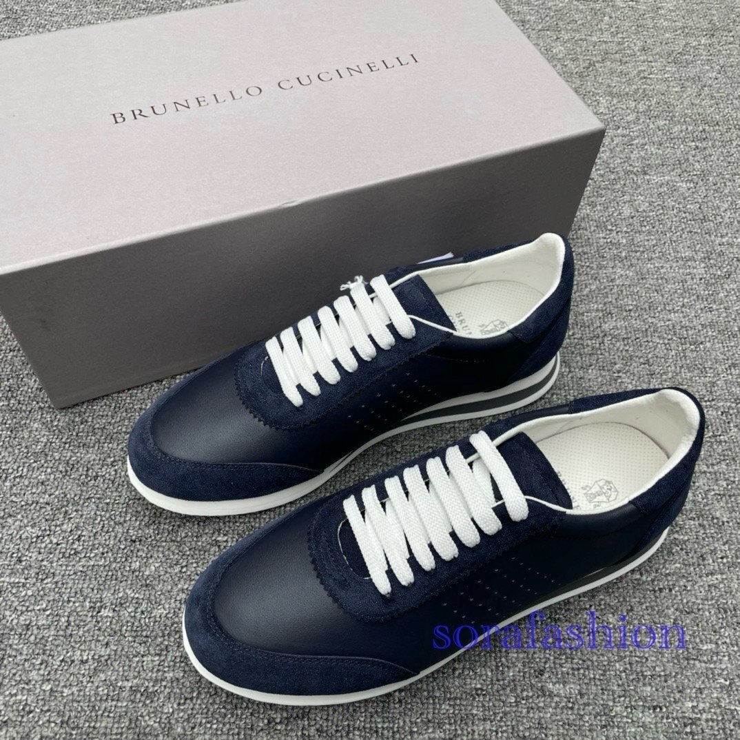BRUNELLO CUCINELLI ブルネロ クチネリ メンズスニーカー ウォーキングシューズ EU41 ネイビー ローカット 靴 スエード 本革 スポーツ拍卖