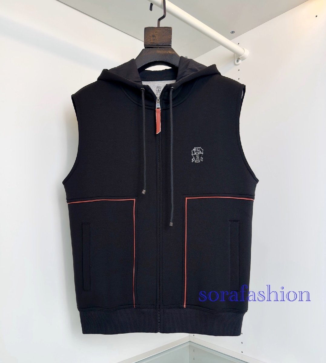 BRUNELLO CUCINELLI ブルネロ クチネリ メンズジレーベスト チョッキ ノースリーブ トップス ブラック L スポーツウェア フード付 綿拍卖