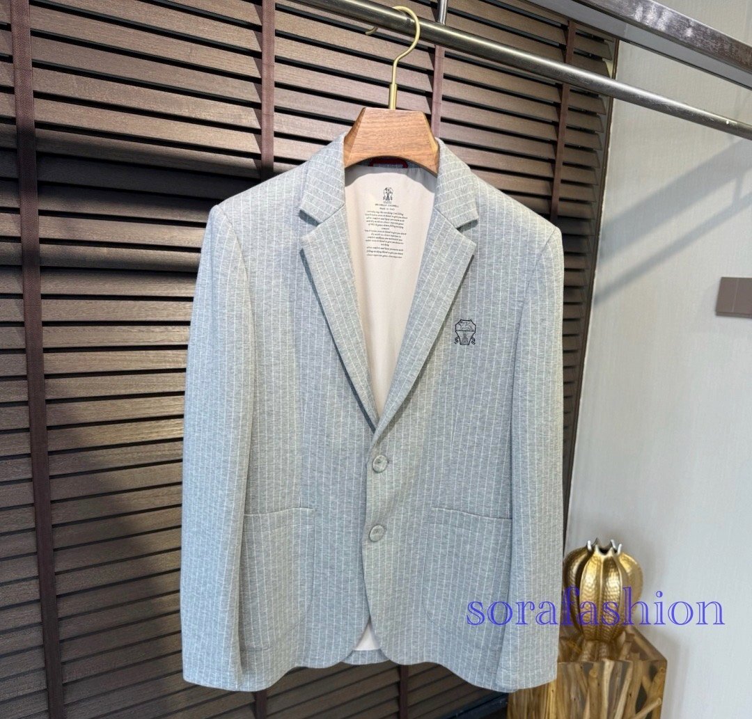 BRUNELLO CUCINELLI ブルネロ クチネリ メンズテーラードジャケット ブレザー ビジネススーツ グレー 52 長袖 フォーマルスーツ 紳士服拍卖