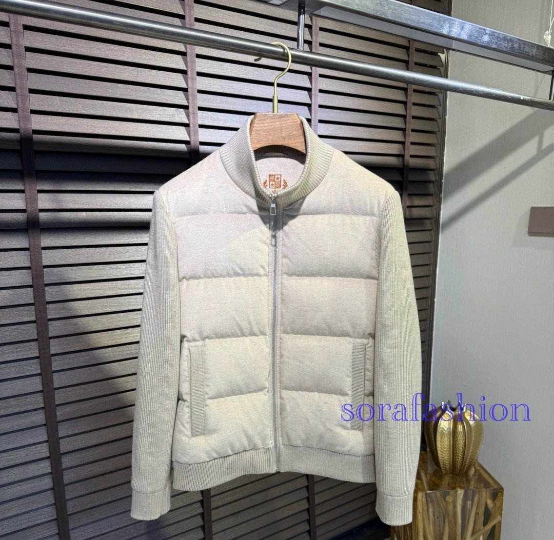 Loro Piana ロロピアーナ メンズダウンジャケット ブルゾン ベージュ 3XLサイズ コート ニット切り替え ジップアップ ダウンアウターウール拍卖
