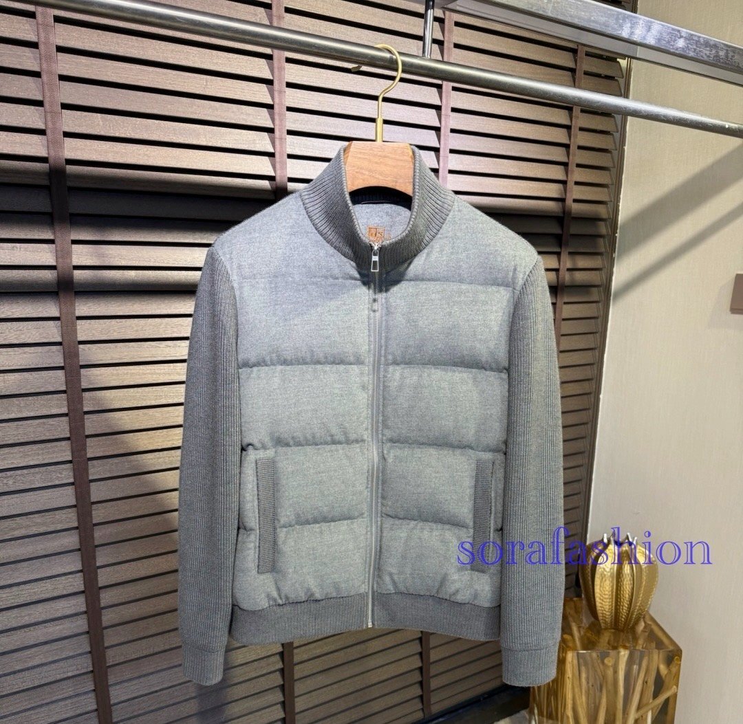Loro Piana ロロピアーナ メンズダウンジャケット ブルゾン グレー Mサイズ コート ニット切り替え ジップアップ ダウンアウターウール拍卖