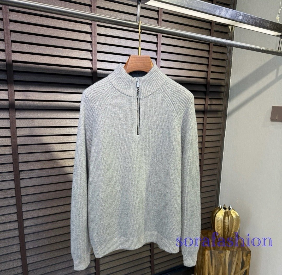 BRUNELLO CUCINELLI ブルネロ クチネリ メンズニットパーカー グレー 2XLサイズ トップス ニットセーター 長袖 プルオーバー ウール拍卖
