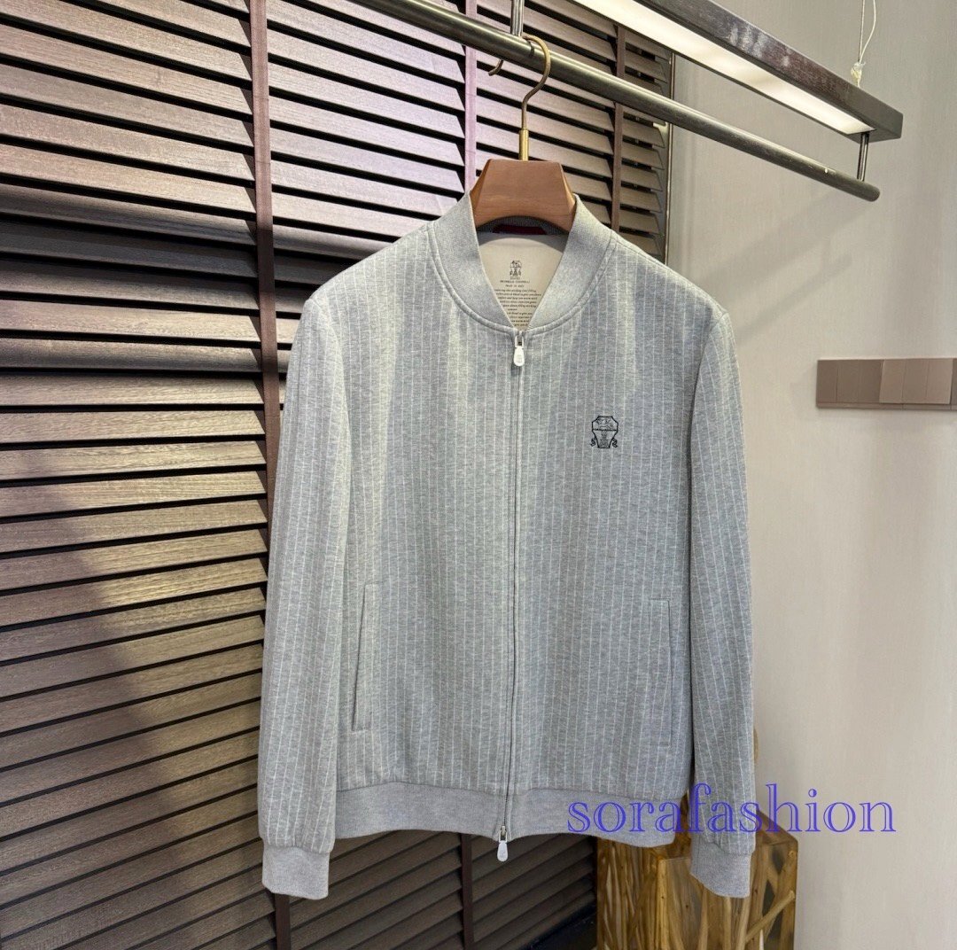 BRUNELLO CUCINELLIブルネロ クチネリ メンズジャケット スカジャン ジップアップブルゾン グレー 56サイズ ジャンパー アウター 紳士服拍卖