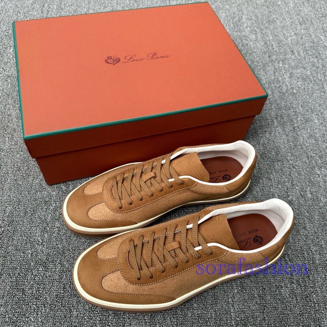 Loro Piana ロロピアーナ メンズスニーカー ブラウン EU44サイズ スエード ワニ柄本革 ウォーキングシューズ ローカット スポーツ靴 紳士拍卖