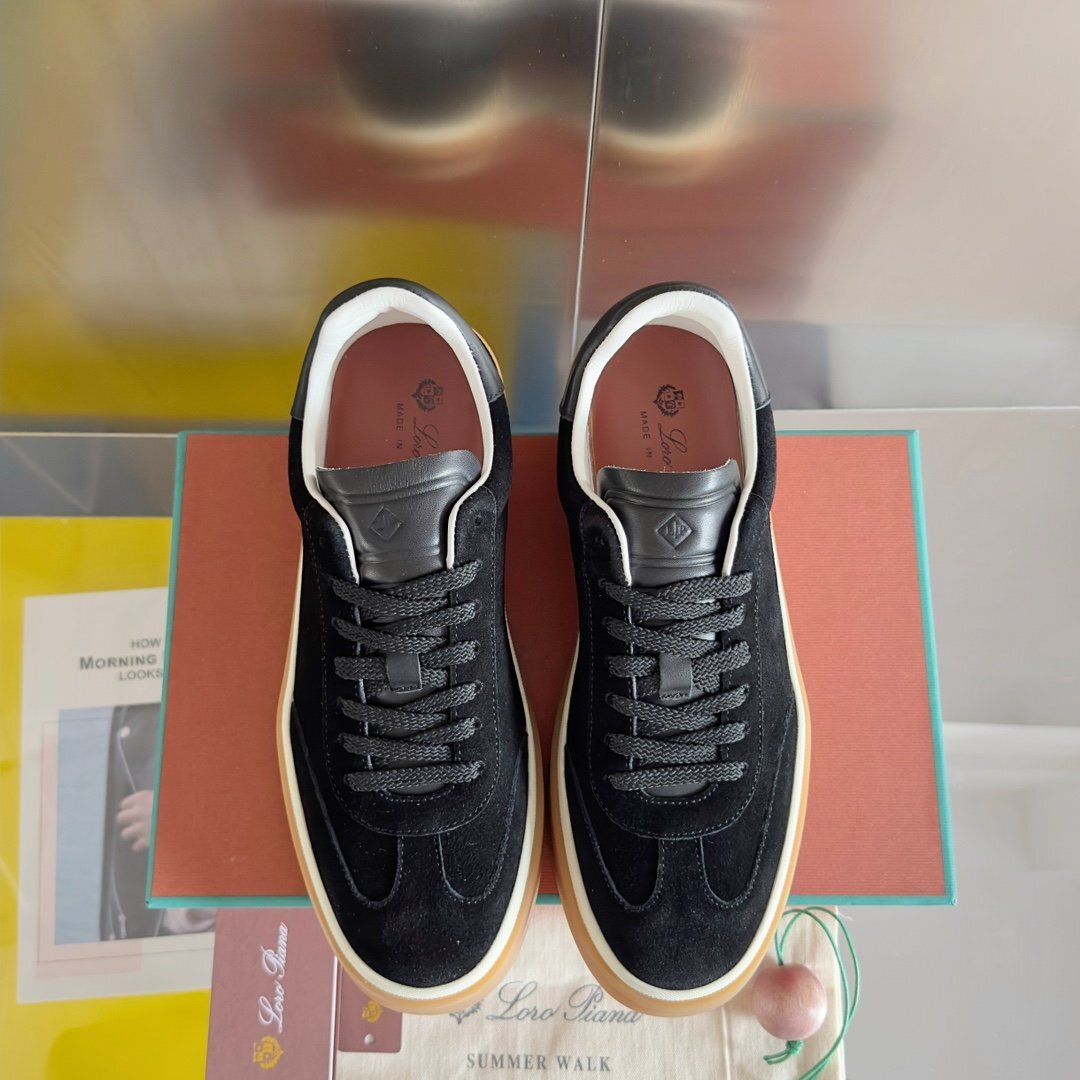 Loro Piana ロロピアーナ メンズスニーカー Tennis Walk シューズ 靴 EU43サイズ ブラック スエード 本革 箱付け拍卖