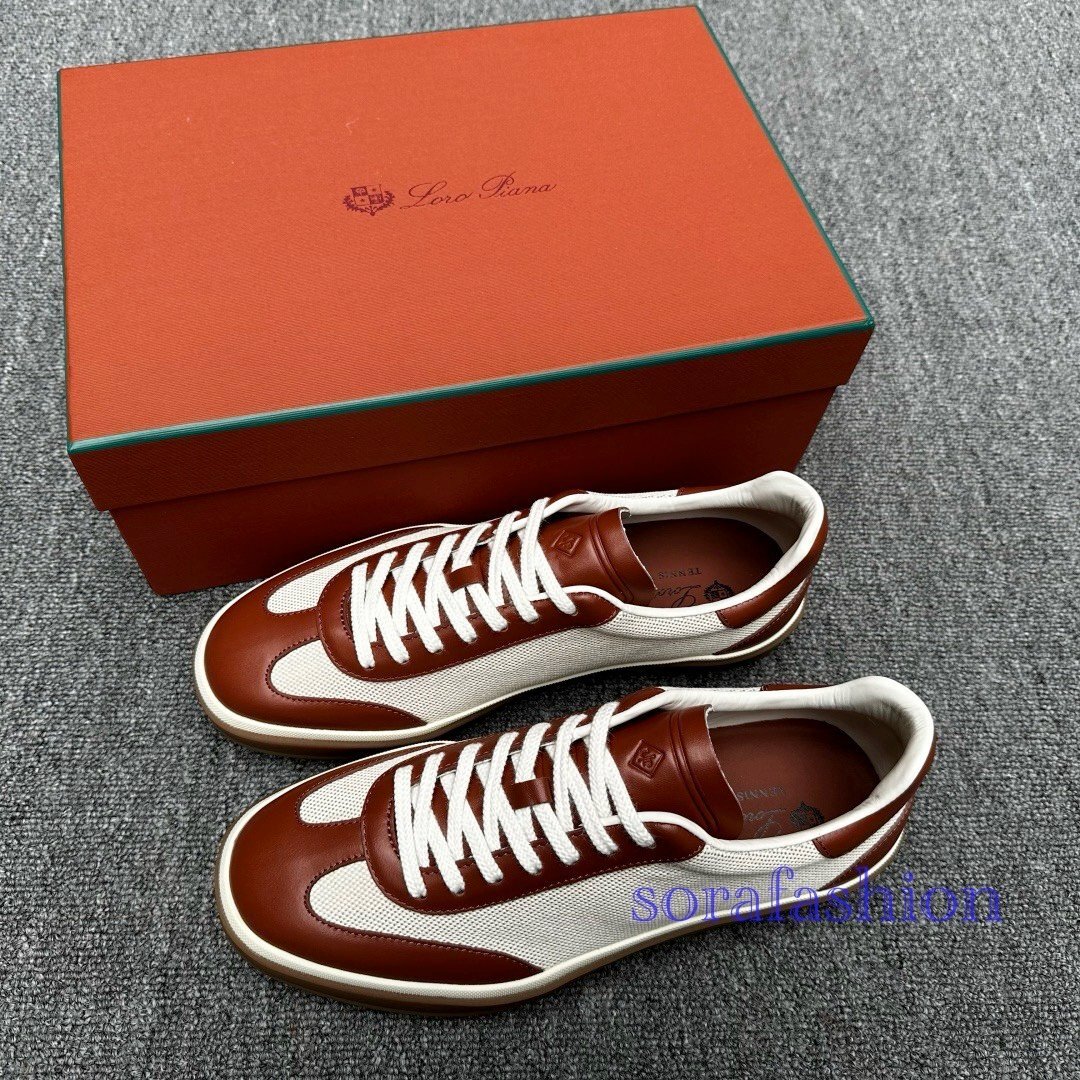 Loro Piana ロロピアーナ メンズスニーカー ウォーキングシューズ ブラウン EU43サイズ 本革 メッシュ ローカット スポーツ 紳士靴 通気性拍卖