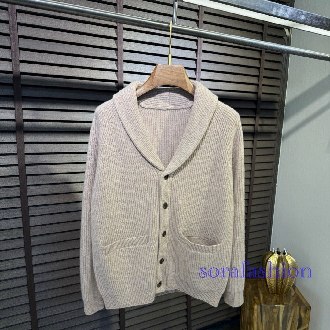 BRUNELLO CUCINELLI ブルネロ クチネリ メンズカーディガン ニットセーター 羽織 キャメル 3XL アウター ジャケット 紳士服 秋物 ウール拍卖
